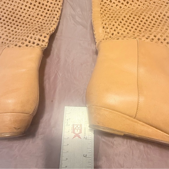 Loeffler Randall Brown Perforated Wedge Heel Knee High Riding Boots Size 6 $498 - Picture 5 of 9